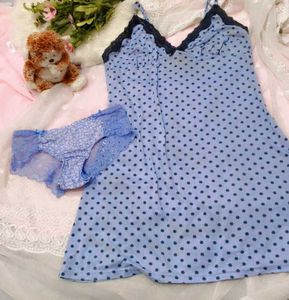Cute Blue Heart Print slip with brief 👍