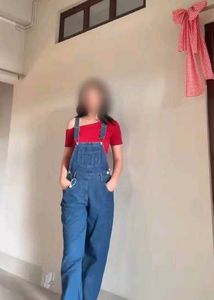 Stylish Denim Overalls with Red Top
