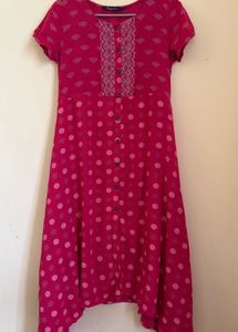 Elegant Pink Printed A-Line Kurta Dress