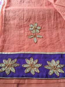 Beautiful Peach Saree with Embellished Border