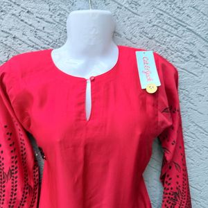 Vibrant Red Printed Kurta