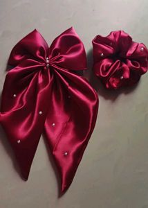 Elegant Satin Hair Bow & Scrunchie Set