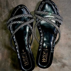 Sparkling Embellished Black Sandals