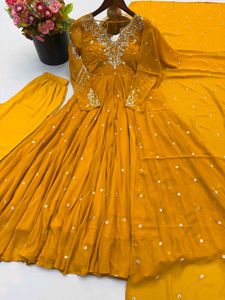 Elegant Brown Sequined Anarkali Kurta Set