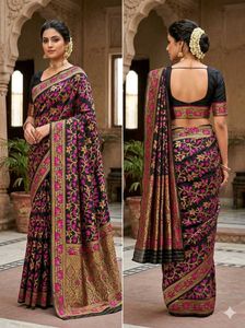 Beautiful Black Saree with Pink & Gold