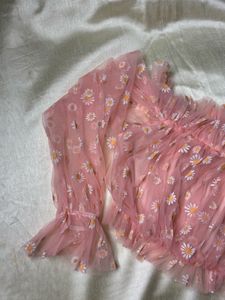 Sheer Daisy Off-Shoulder Crop Top