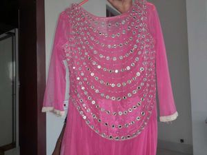 Pink Gown with mirror work