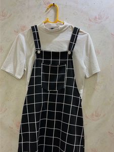 Plaid Pinafore Dress with White Top