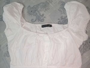 White Puff Sleeve Crop Top
