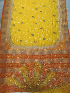 Vintage Pure Crepe saree Yellow & Orange Embroider