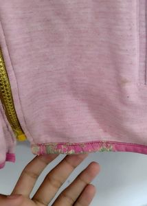 Women Light Pink Hooded Jacket With Golden Designed Chain