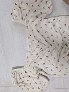 White Cherry Print Puff Sleeve Top