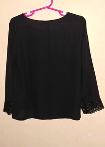 Black Long Sleeve Top with Lace Cuffs