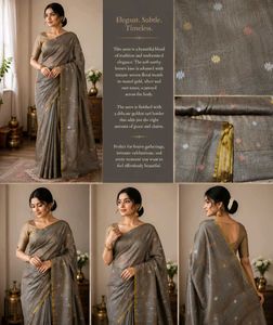 Elegant Brown Woven Floral Saree