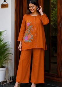 Rust Embroidered Kurta and Palazzo Set