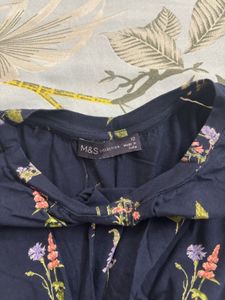 Navy Floral Twist Front Midi Dress