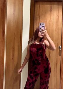 Maroon Black Tank Top with Jogger Set
