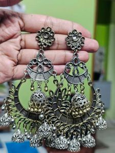 Oxidized Silver Jhumka Earrings