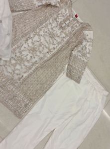 Elegant Cream Kurta Set with Gold Embroidery