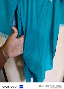 Teal Kurti with Embellished Neckline