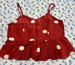 ONLY Red Polka Dot Peplum Crop Top