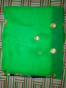 Embroidered Blue Saree with Green Accents