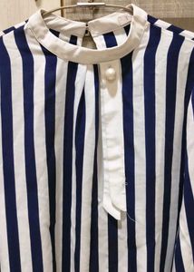 Chic Striped Neck Tie Blouse