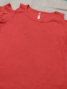 Coral Cold Shoulder Top