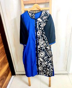 Blue &amp; Black Printed Kurta size-34