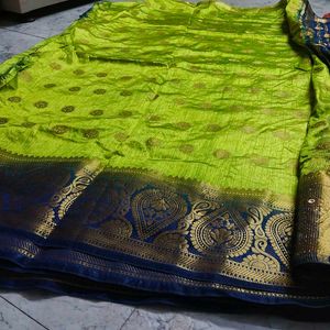 Elegant Green and Blue Border Saree