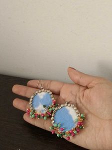 Boho Beaded Hoop Fabric  Earrings