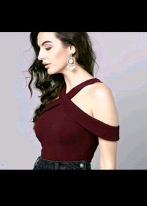 Stylish Maroon Cold Shoulder Top