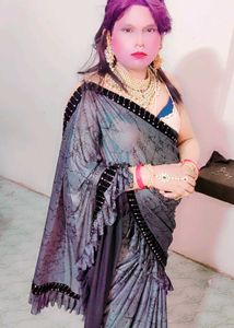 Ruffel Gray Party Wear Saree