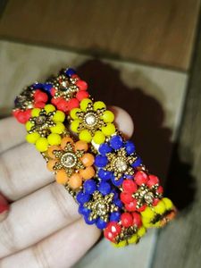 Vibrant Beaded Flower Bangles
