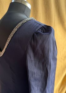 3 for 999 Elegant Navy Blue Embellished Neck Dress