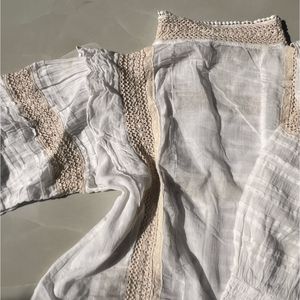 Boho White Lace Trim Blouse