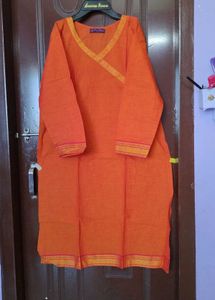 🧡⚜️Orange Kurta with Golden Border