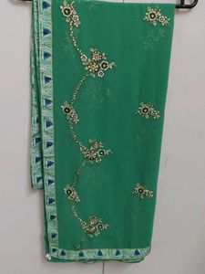 Embellished Green crepe abroided with stone work d
