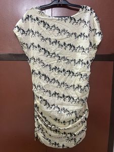 Cream Horse Print Ruched Dress party wear