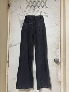 Charcoal Black High-Waisted Ripped Wide-Leg Jeans