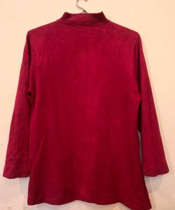 Red Mock Neck Long Sleeve Top