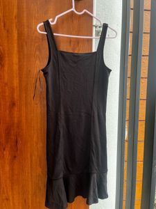 Black Square Neck Ruffle Dress