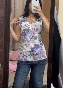 Floral Sleeveless Short Kurti
