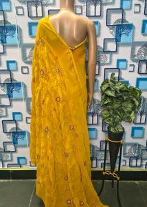Saree yellow embroidery work latest design