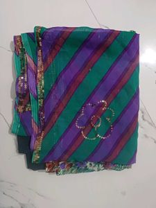 Vibrant Striped Saree with Sequins