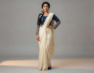 Embroidered Blue Silk Blouse