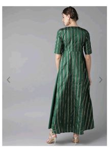AKS Elegant Emerald Striped Dress