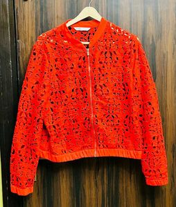 Orange Lace Bomber Jacket