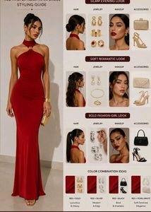 Elegant Red Halter Neck Maxi Dress
