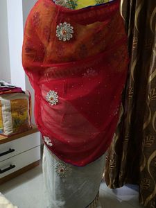 Elegant Red &amp; Cream Saree